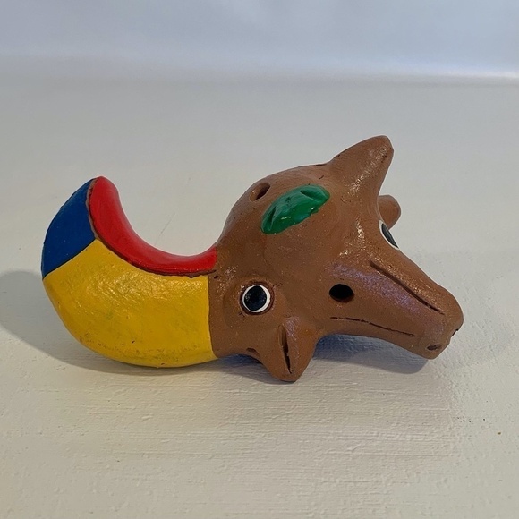 Vintage Ocarina Folk Art Clay Toucan Whistle 3 Head Flute Shape Shift Animal 5” - Picture 9 of 14